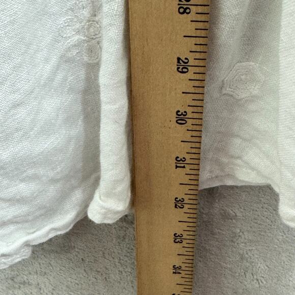 Rosemarine Top Womens Small White 100% Linen Embroidered Floral Roll Tab Sleeve - Picture 9 of 9